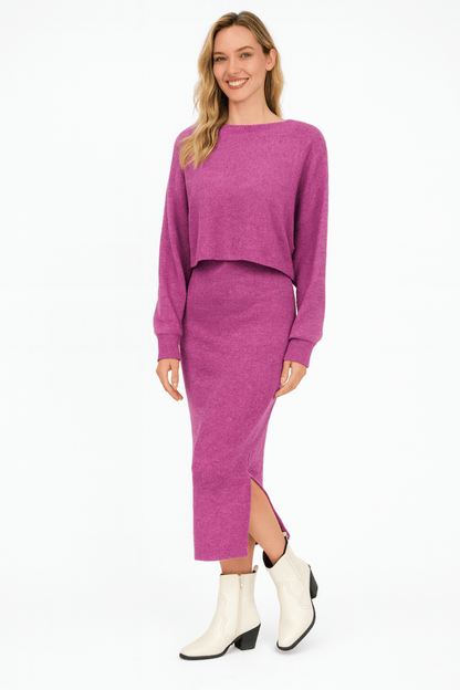 Knit Sweater Set with Cut - Out and Midi Skirt – 2 - Piece Look - AMVIM