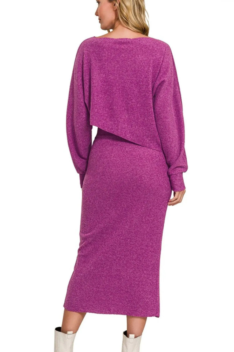 Knit Sweater Set with Cut - Out and Midi Skirt – 2 - Piece Look - AMVIM