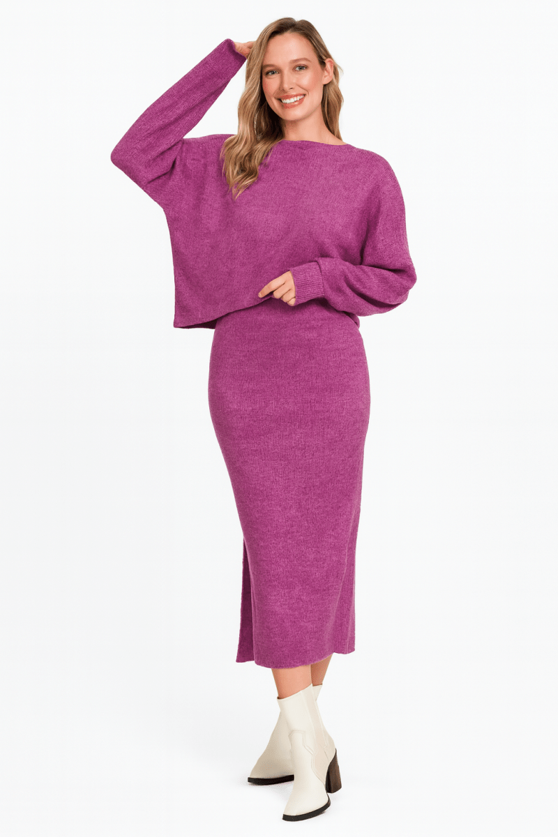 Knit Sweater Set with Cut - Out and Midi Skirt – 2 - Piece Look - AMVIM