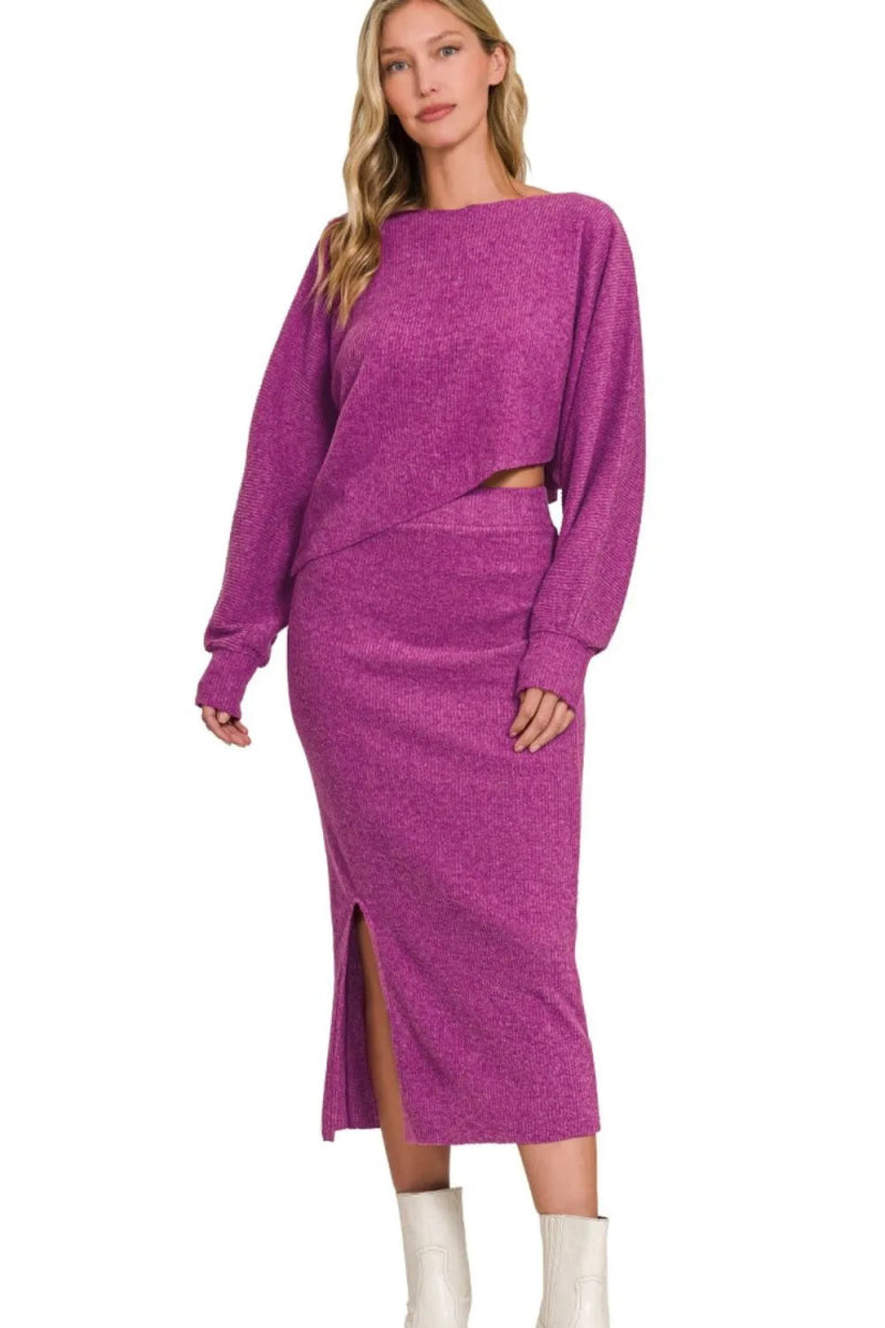 Knit Sweater Set with Cut - Out and Midi Skirt – 2 - Piece Look - AMVIM