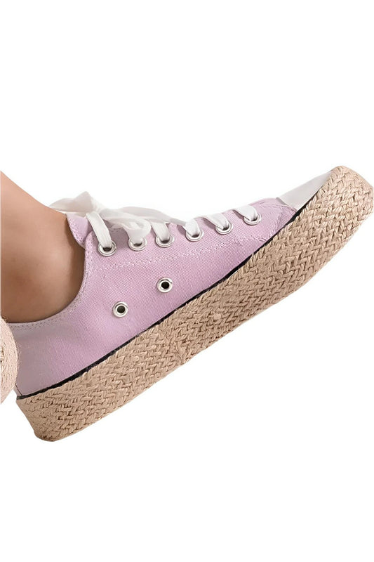 Lace Up Espadrille Sole Sneakers – Canvas Flat Jute Style - AMVIM