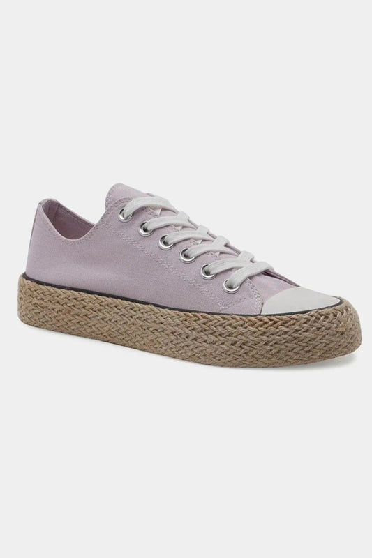 Lace Up Espadrille Sole Sneakers – Canvas Flat Jute Style - AMVIM