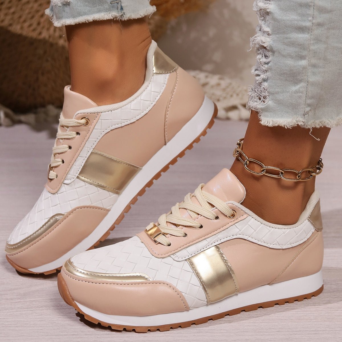 Lace-Up PU Leather Sneakers - AMVIM