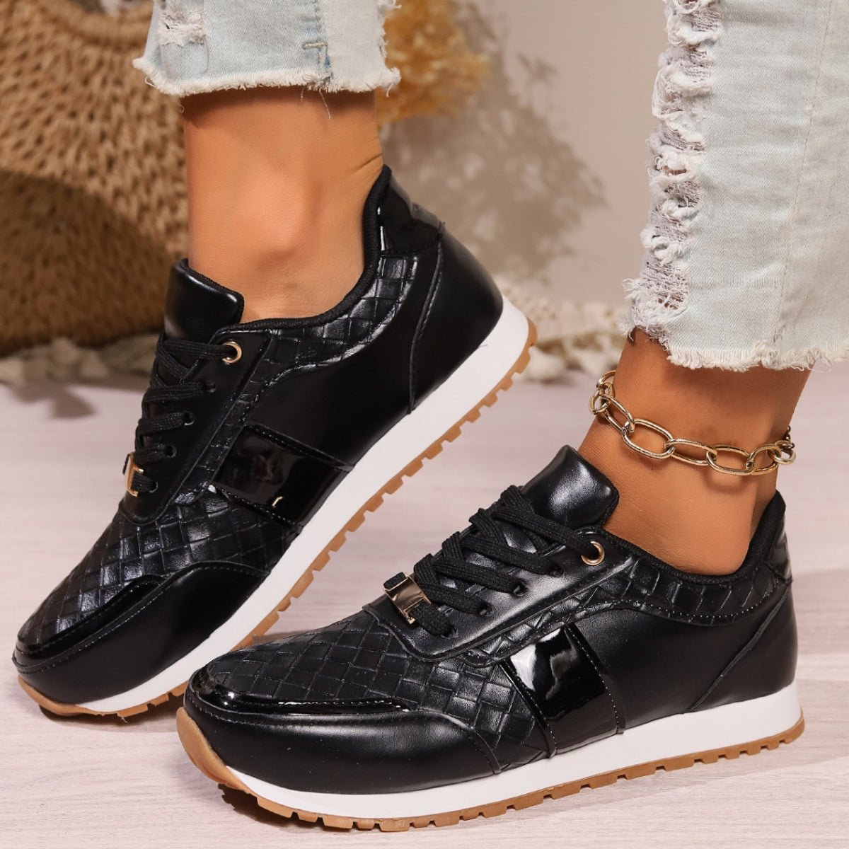 Lace-Up PU Leather Sneakers - AMVIM