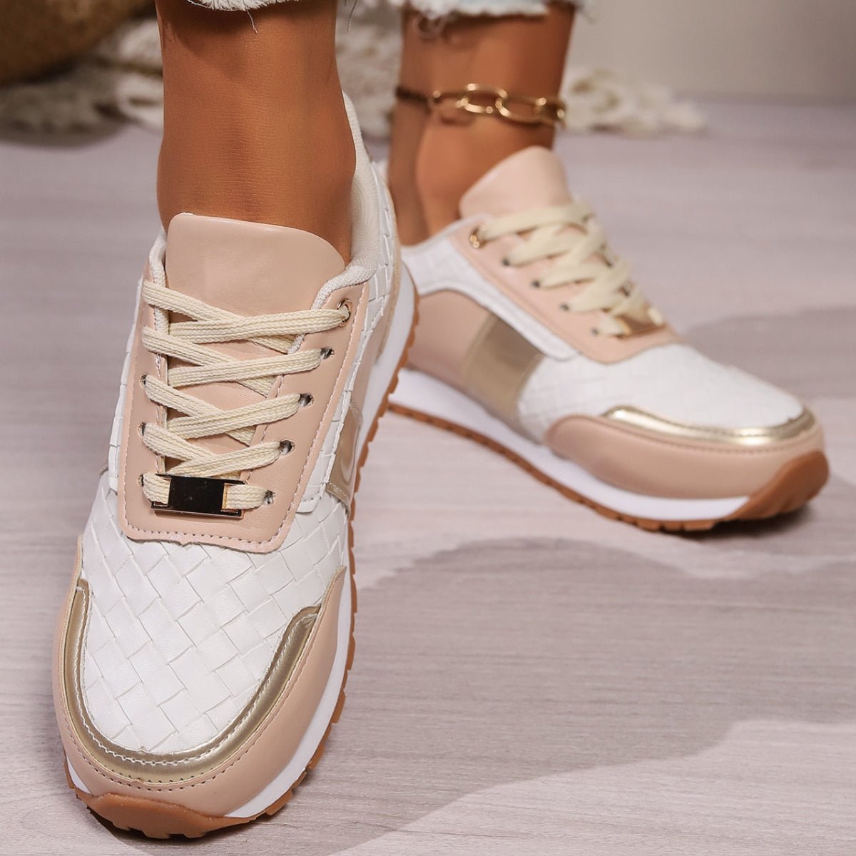 Lace-Up PU Leather Sneakers - AMVIM