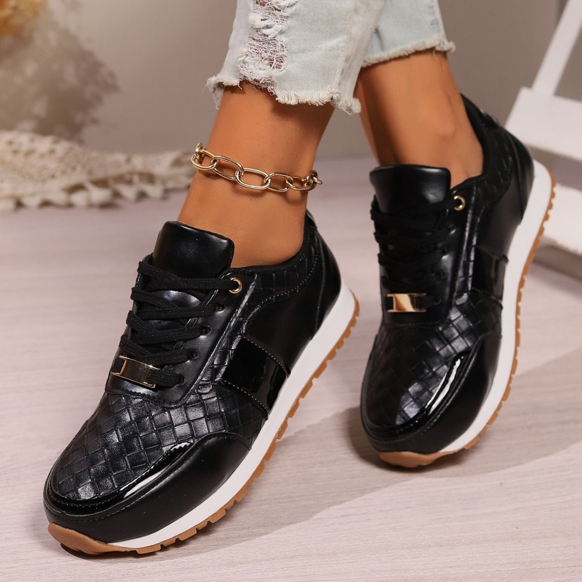 Lace-Up PU Leather Sneakers - AMVIM