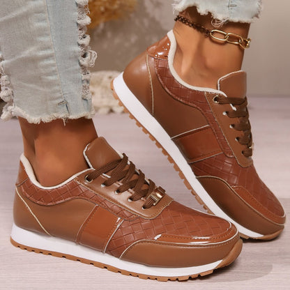 Lace-Up PU Leather Sneakers - AMVIM