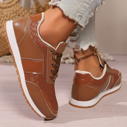 Lace-Up PU Leather Sneakers - AMVIM