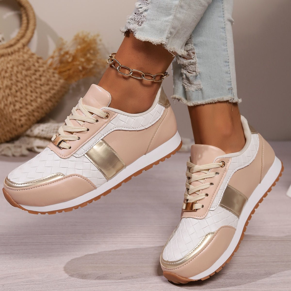 Lace-Up PU Leather Sneakers - AMVIM