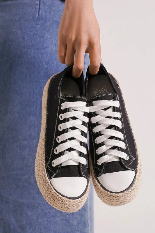 Lace Up Woven Espadrille Sole Sneakers for Everyday Style - AMVIM