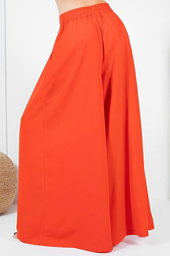 Large Hem Wide Leg Pleated Solid Pants - AMVIM