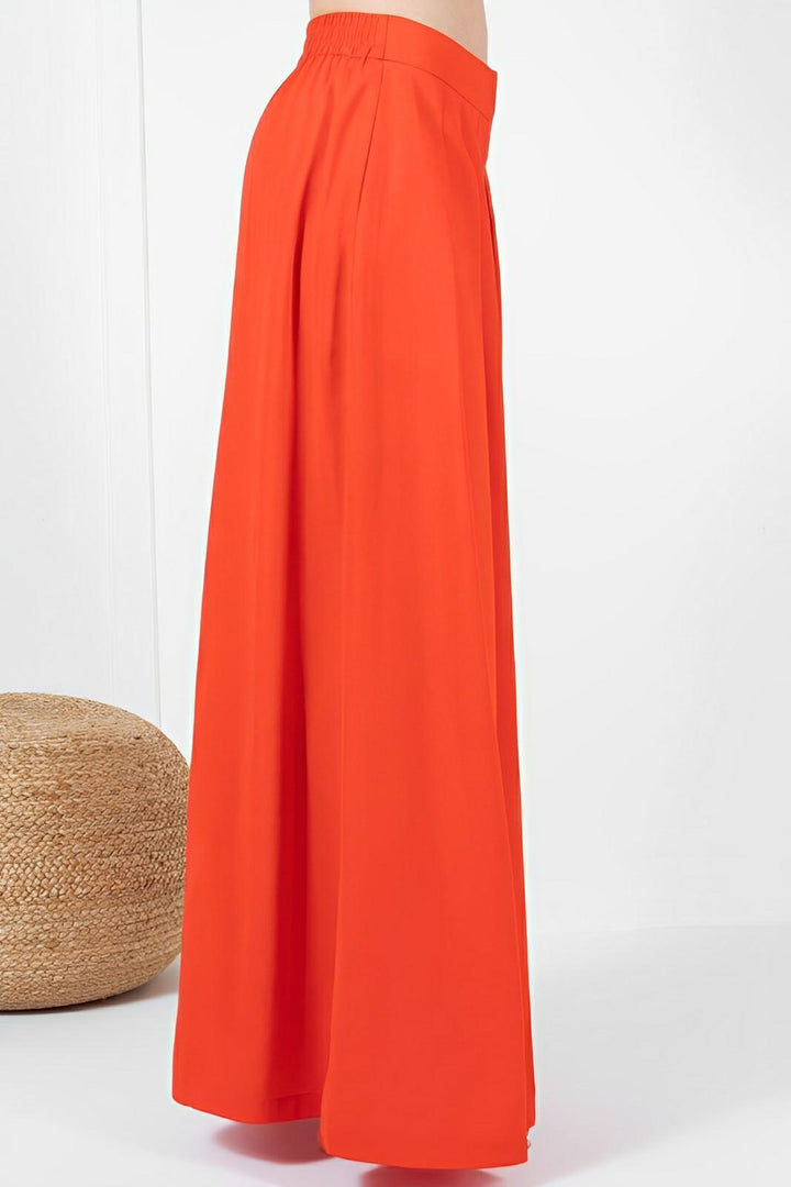 Large Hem Wide Leg Pleated Solid Pants - AMVIM