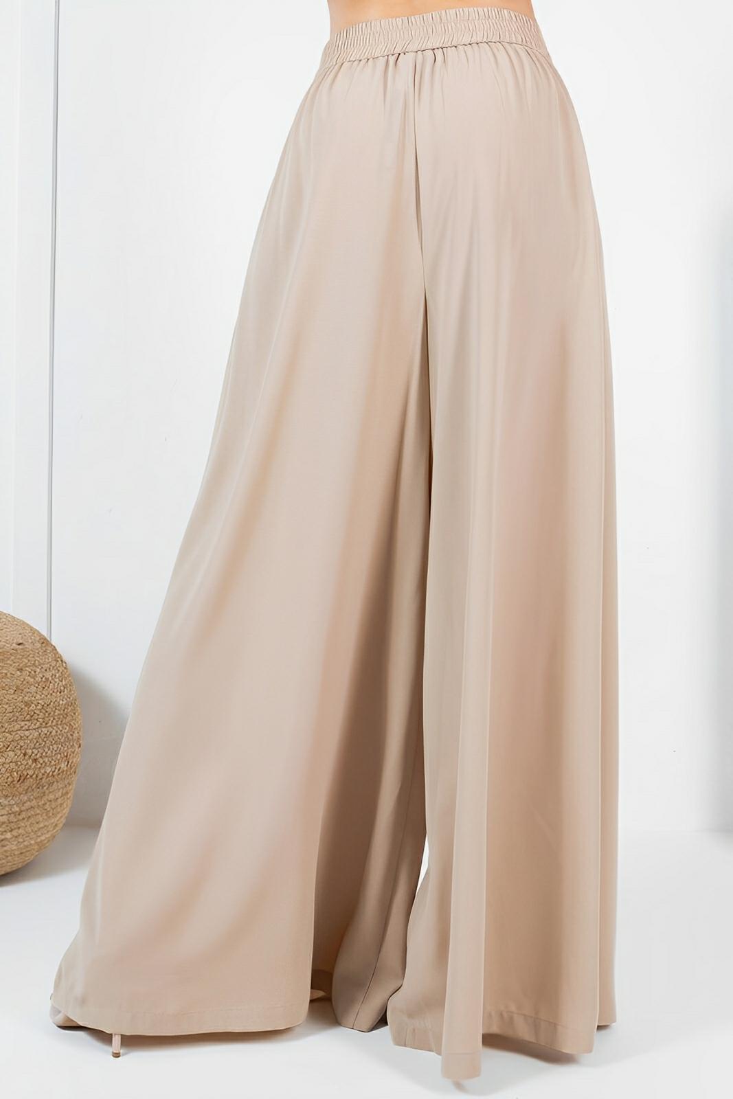 Large Hem Wide Leg Pleated Solid Pants - AMVIM