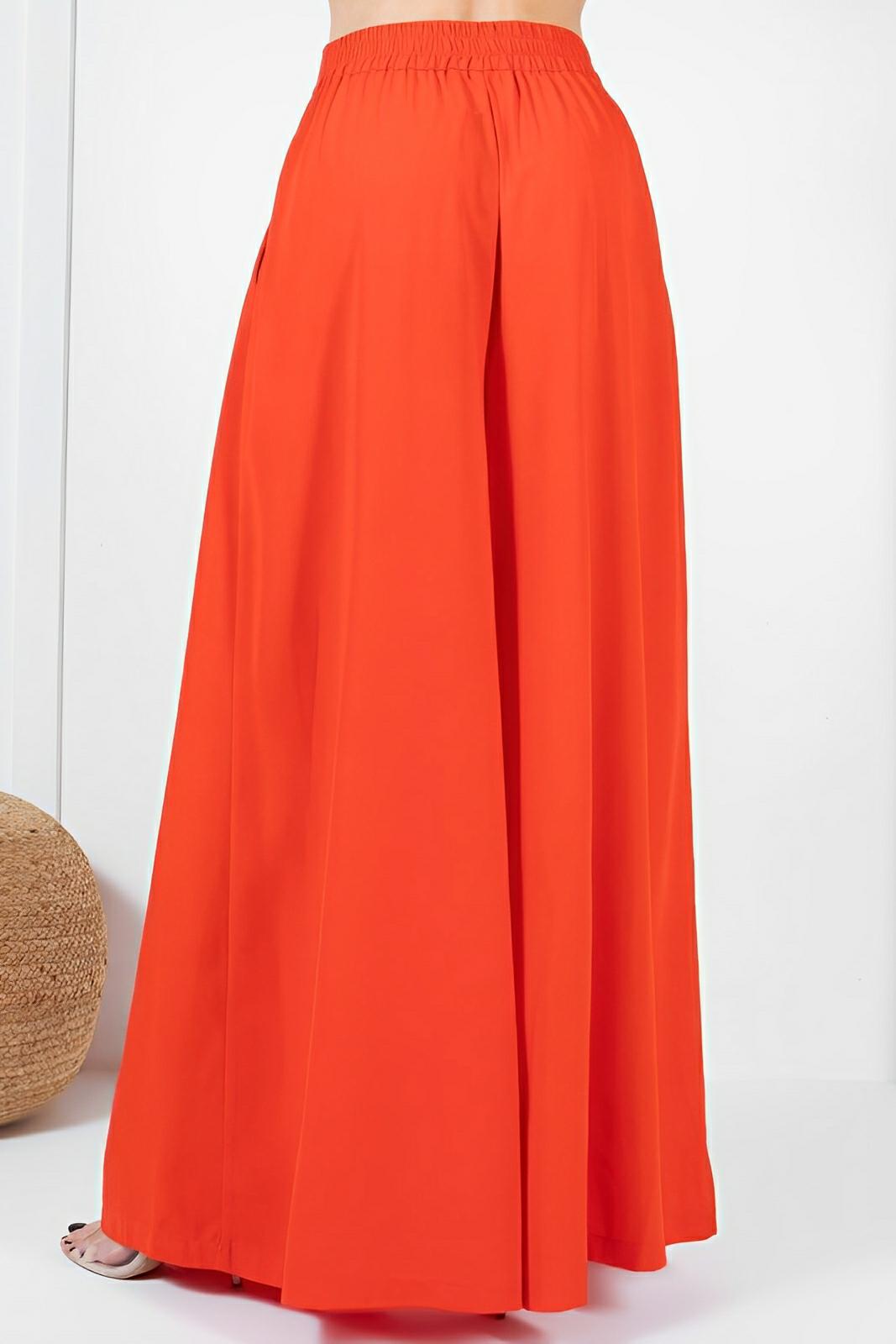 Large Hem Wide Leg Pleated Solid Pants - AMVIM