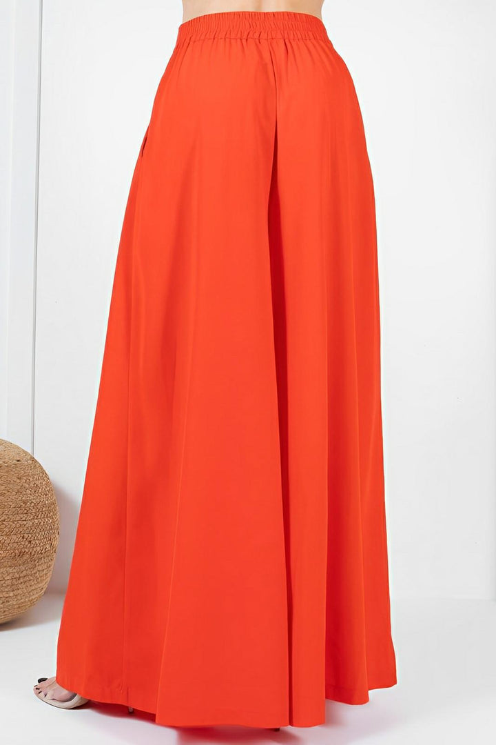 Large Hem Wide Leg Pleated Solid Pants - AMVIM