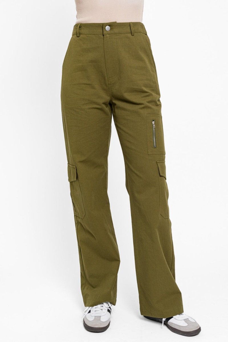 Le Lis High Waisted Wide Leg Cargo Pants with Pockets - AMVIM