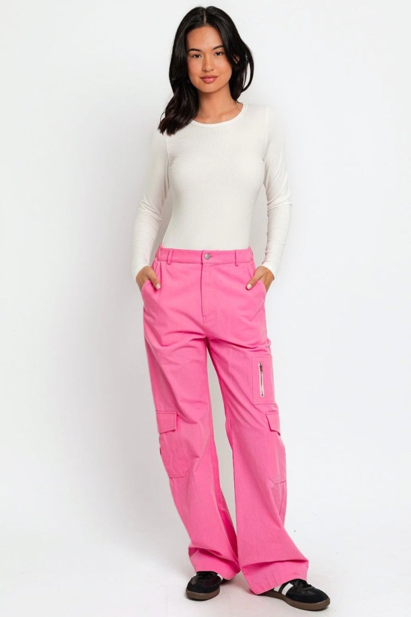 Le Lis High Waisted Wide Leg Cargo Pants with Pockets - AMVIM