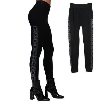 Leggings high waisted mouse ears crystal studded black stretchy - AMVIM