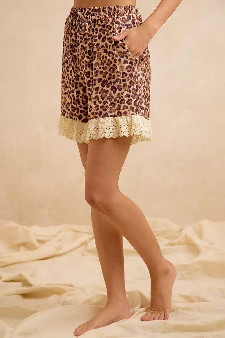 Leopard Print Ruffled Top and Shorts Set - AMVIM