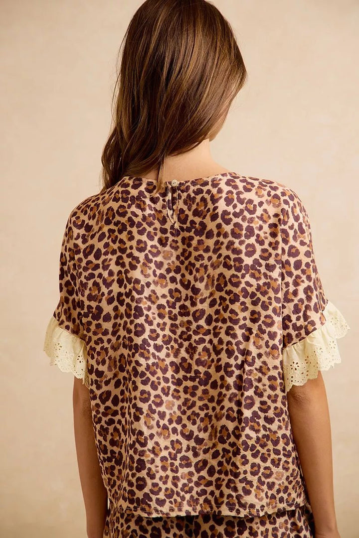 Leopard Print Ruffled Top and Shorts Set - AMVIM