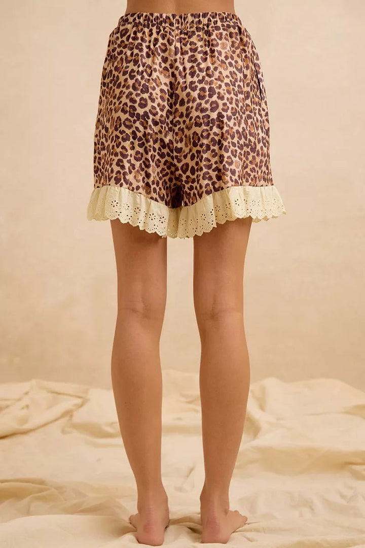 Leopard Print Ruffled Top and Shorts Set - AMVIM