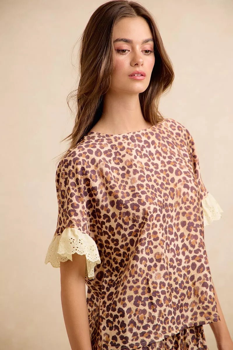 Leopard Print Ruffled Top and Shorts Set - AMVIM
