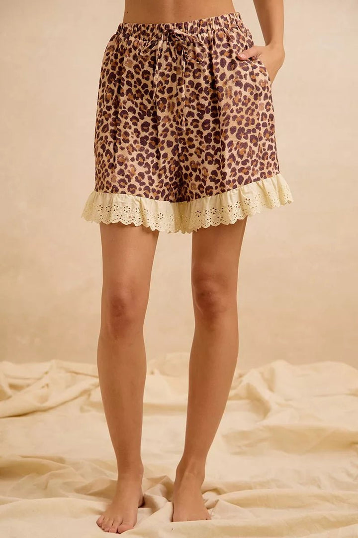 Leopard Print Ruffled Top and Shorts Set - AMVIM