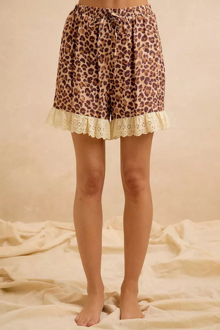 Leopard Print Ruffled Top and Shorts Set - AMVIM