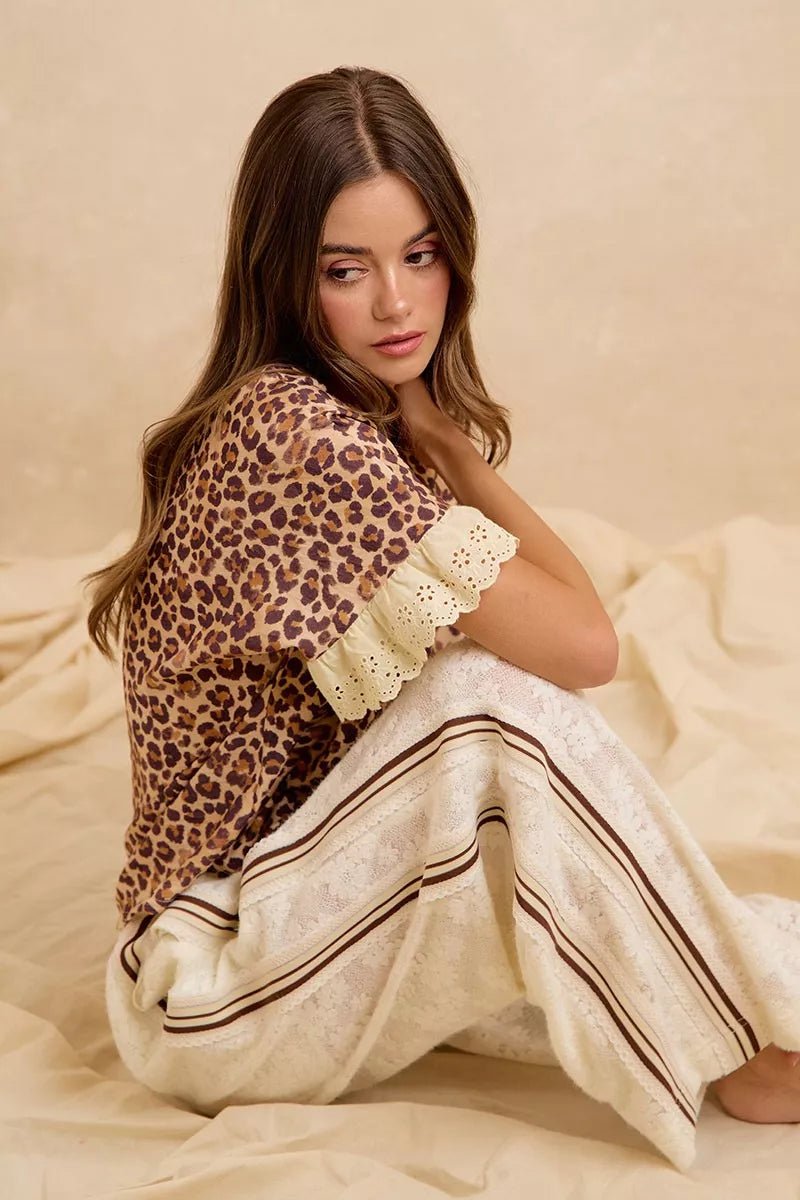 Leopard Print Ruffled Top and Shorts Set - AMVIM
