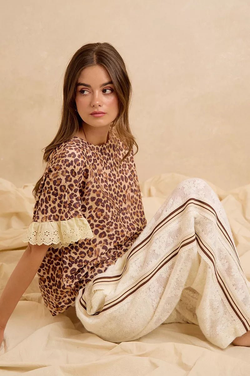 Leopard Print Ruffled Top and Shorts Set - AMVIM
