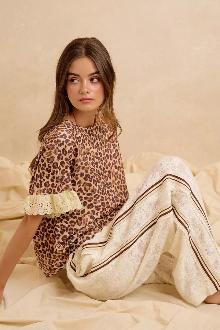 Leopard Print Ruffled Top and Shorts Set - AMVIM