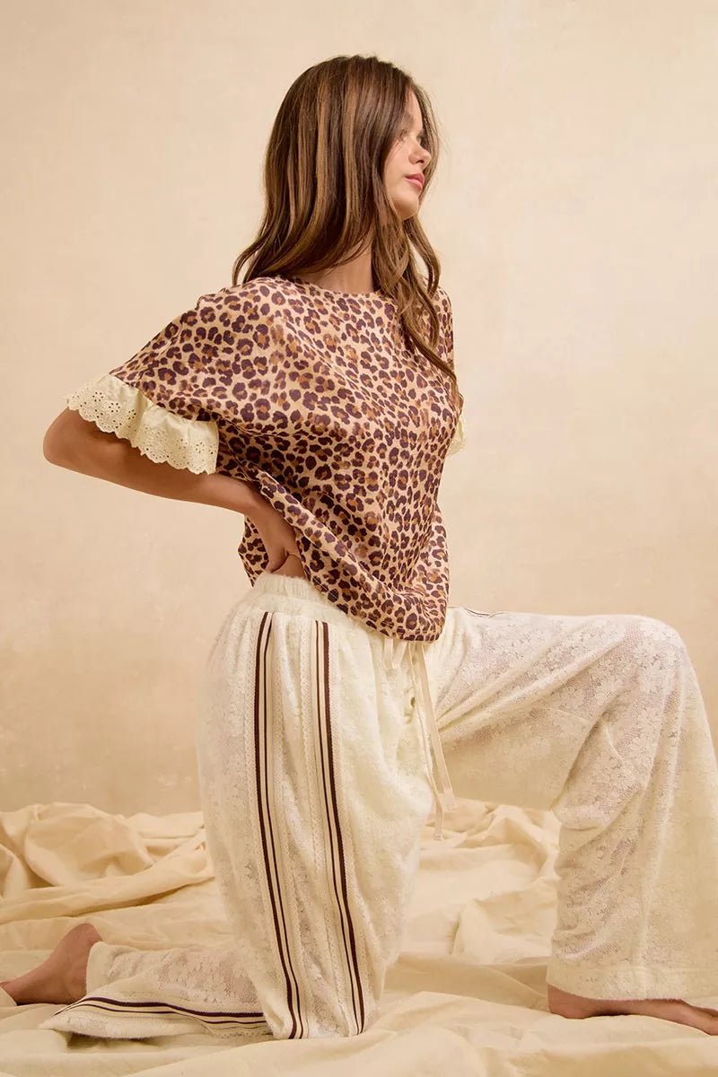 Leopard Print Ruffled Top and Shorts Set - AMVIM