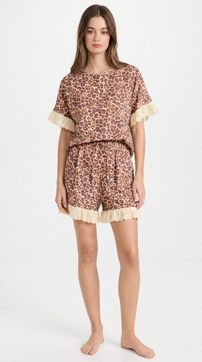 Leopard Print Ruffled Top and Shorts Set - AMVIM