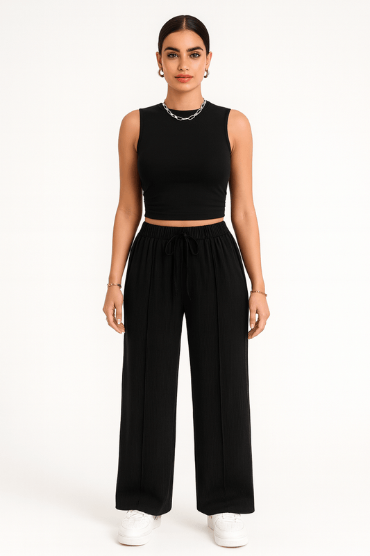 Loungewear Set Sleeveless Drawstring Viscose Summer Outfit - AMVIM
