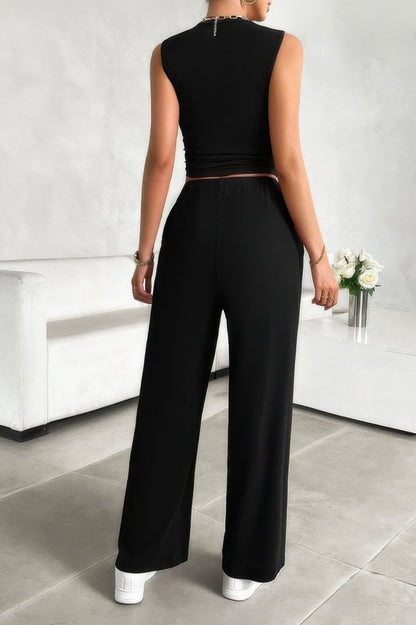 Loungewear Set Sleeveless Drawstring Viscose Summer Outfit - AMVIM