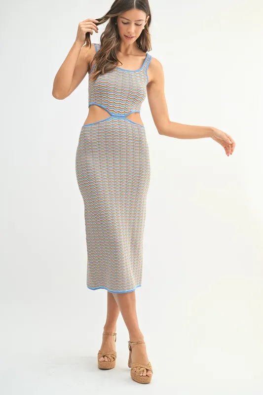 MABLE Multi Color Chevron Knit Bodycon Midi Dress - AMVIM