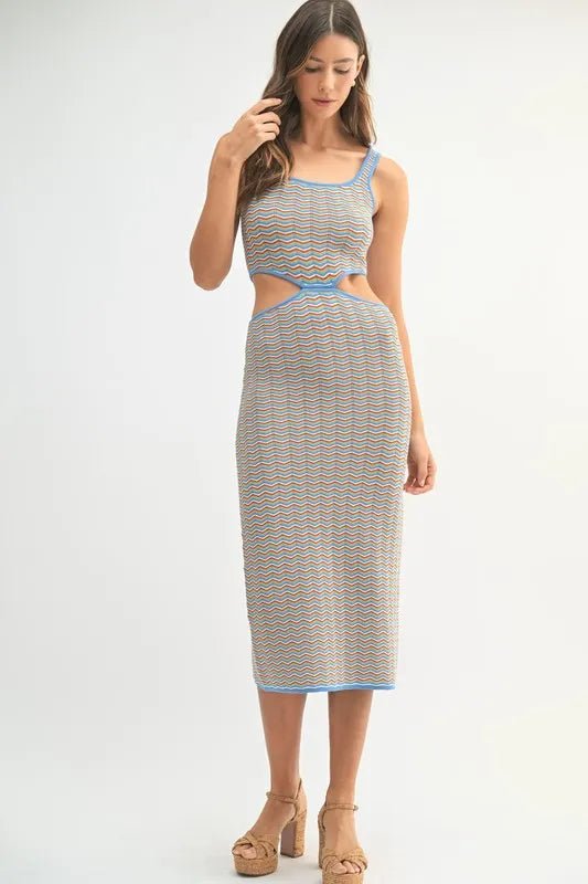 MABLE Multi Color Chevron Knit Bodycon Midi Dress - AMVIM