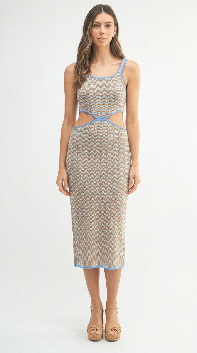 MABLE Multi Color Chevron Knit Bodycon Midi Dress - AMVIM