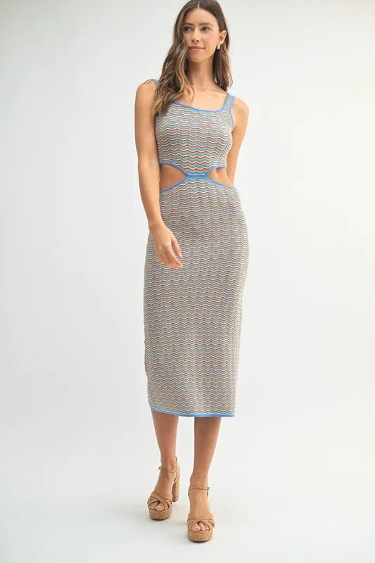 MABLE Multi Color Chevron Knit Bodycon Midi Dress - AMVIM