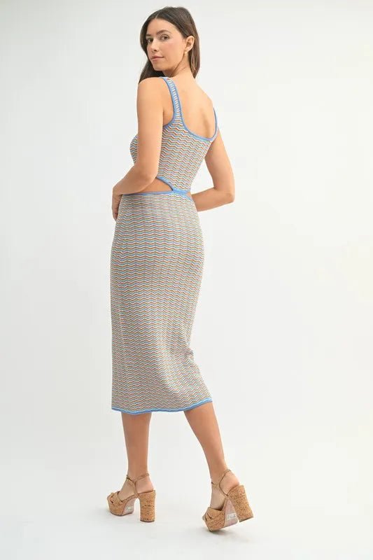MABLE Multi Color Chevron Knit Bodycon Midi Dress - AMVIM