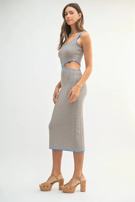 MABLE Multi Color Chevron Knit Bodycon Midi Dress - AMVIM