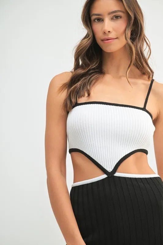 MABLE Ribbed Knit Color Block Cutout Midi Dress - AMVIM