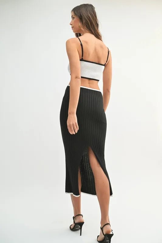 MABLE Ribbed Knit Color Block Cutout Midi Dress - AMVIM