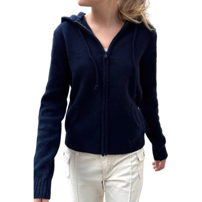 Men's Solid Ribbed Knit Hoodie with Zipper Pockets - AMVIM