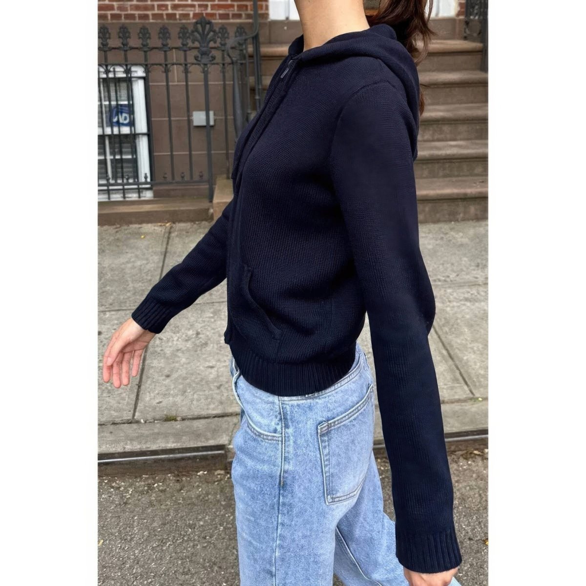 Men's Solid Ribbed Knit Hoodie with Zipper Pockets - AMVIM