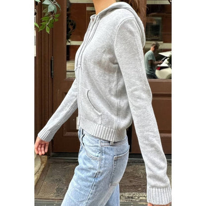 Men's Solid Ribbed Knit Hoodie with Zipper Pockets - AMVIM