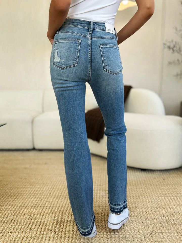 Mid Rise Destroyed Hem Distressed Jeans for Women - AMVIM