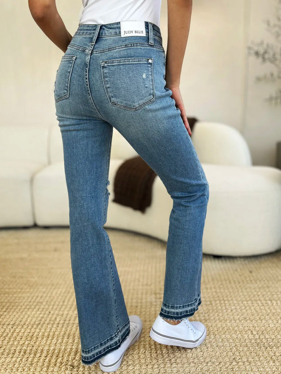 Mid Rise Destroyed Hem Distressed Jeans for Women - AMVIM