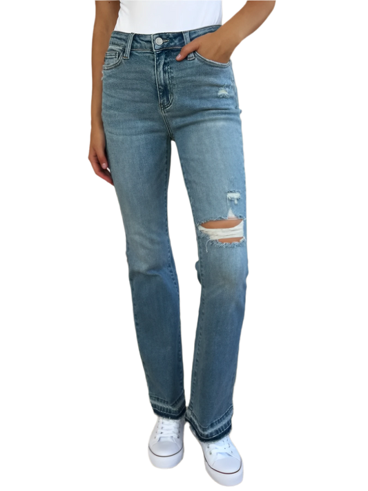 Mid Rise Destroyed Hem Distressed Jeans for Women - AMVIM