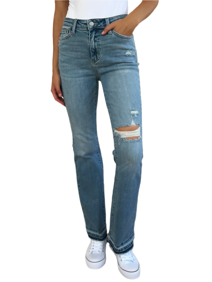 Mid Rise Destroyed Hem Distressed Jeans for Women - AMVIM